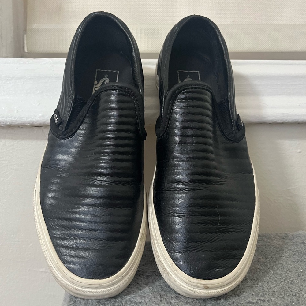 Vans Black Leather Slip Ons Size 7